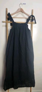 Innika Choo Black Eyelet Lace Tie Up Straps Cotton Maxi Dress One Size - Picture 1 of 11