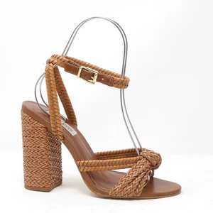 Steve Madden Malou geflochtene Riemchen-Sandalen Blockabsatz hellbraun Kunstleder Größe 9M - Bild 1 von 8