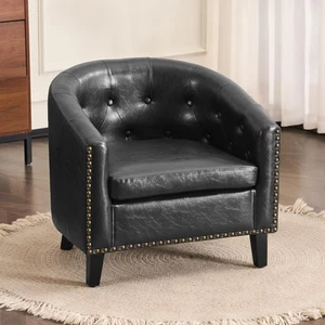 Upholstered Faux Leather Accent Chair - PU Leather, Cozy Button Tufted Armcha... - Picture 1 of 7