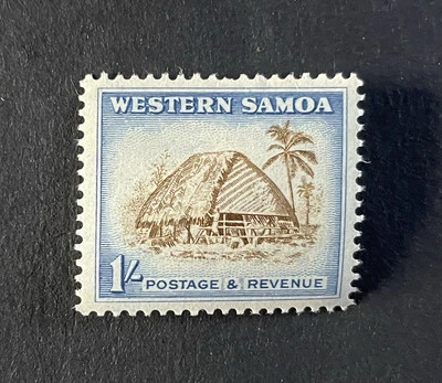 1935 KGV Western Samoa 1s Thatching native hut blue sepia stamp- mint hinged - Image 1 of 2