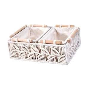 3x Macrame Storage Baskets Decorative Basket Toilet Paper Baskets with Wooden - Picture 1 of 7