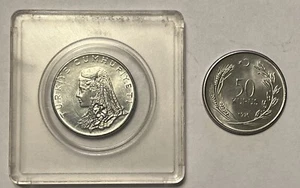 1976 & 1977 Turkey 50 Kurus-  Lot Of 2 Stainless Steel Coins- AU - Picture 1 of 7