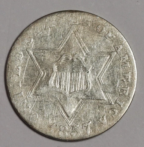 1857 Three Cent Silver.  High Grade.  184081 Cover