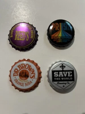 Lote de 4 Tapas de Botella de Soda Pop Sin Usar Dr Browns, Prisma, Cañas, Salvar el Mundo Br Foto 1 de 4