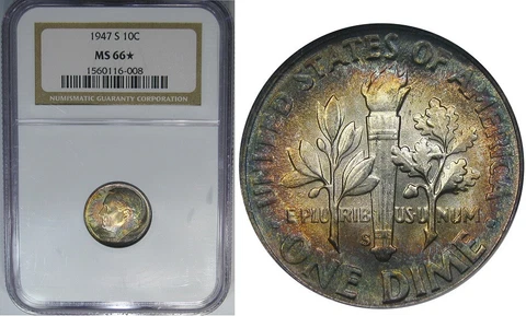 1947-S 10C NGC MS66* (NGC STAR) ROOSEVELT ~ RICH COLOR! Cover