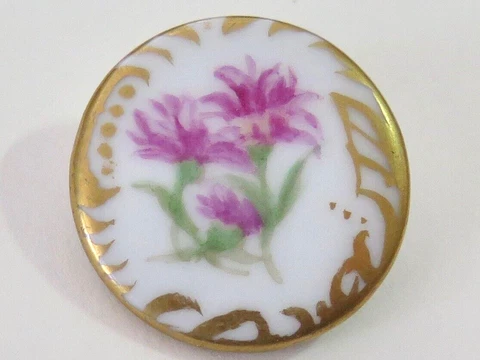LG Med Hand Painted Porcelain Button - Pink Flowers, Dahlias Carnations Cover