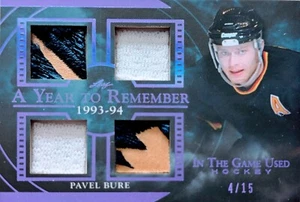 🔥#/15 PAVEL BURE QUAD RELIC 2020-21 LEAF IN THE GAME USED A YEAR 2 REMEMBER ITG - Picture 1 of 11