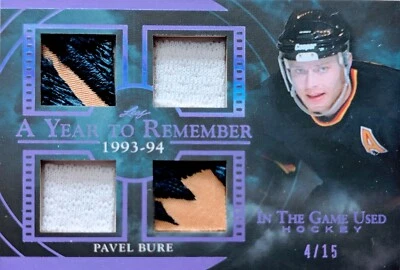 🔥#/15 PAVEL BURE QUAD RELIC 2020-21 LEAF IN THE GAME USED A YEAR 2 REMEMBER ITG - Image 1 of 4