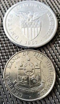 1907-s One Peso US-FILIPINAS Coin & 1964 50cents Central Bank Of The Philippines - Image 1 of 4