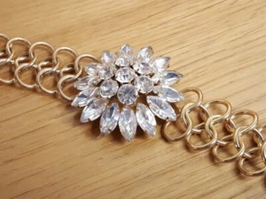 Damen vergoldet Doppelglied Kette Korsage Abschlussball fein geschnittene Edelsteine Armband - Bild 1 von 9
