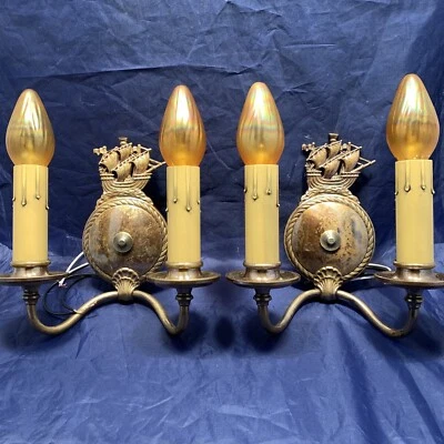 航海船古董壁灯固定装置原装黄铜 Patina Wow 12i — 第 1/4 张图片