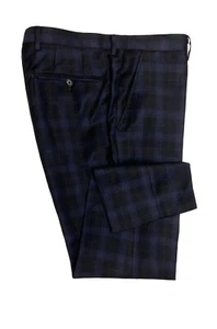 B82 Indochino Black Blue Plaid Flat Front Dress Pant Mens 34/27 Wool - Bild 1 von 7