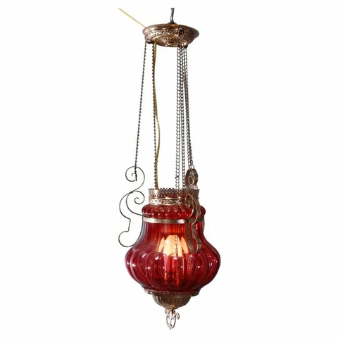 Antique Cranberry Glass Hanging Hall Pendant Light Fixture circa 1890 Cover