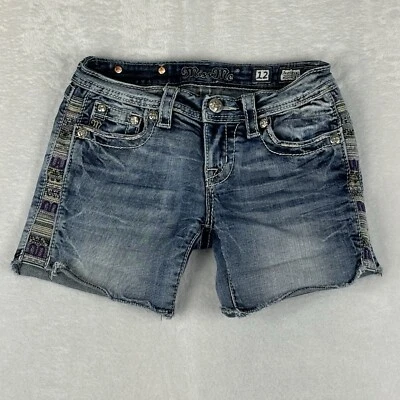 Pantalones Cortos de Jean Miss Me Para Mujer Corte Azul Tiro Bajo Talla 12 (24" Cintura) Foto 1 de 4