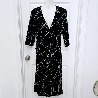 Vestido envolvente estampado negro cuello en V Lane Bryant talla 14/16 mangas 3/4 Foto 1 de 4
