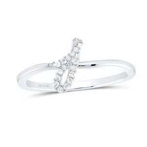 Letter J Initial Diamond Ring Cursive Script .925 Silver Small J 1/12 Cttw - Picture 1 of 2