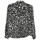 Ann Taylor Size 8P White Black Animal Print Button Zip Shirt Petite 8 Women
