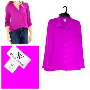 Worthington Gauze Top Size Xl Pink Popover Silk Semi Sheer Blouse Tunic Purple - Picture 1 of 8