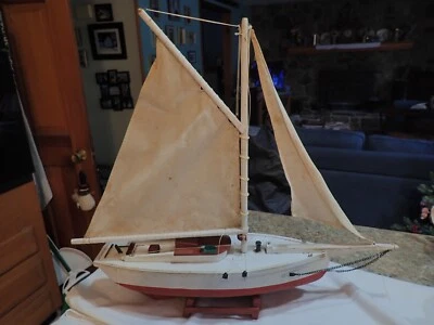 Vintage Large Wood Boat Pond Yacht Display Ship Sailboat As-Is 24" long 22" tall - Image 1 of 4