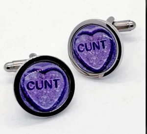 Handmade LOVEHEART CUFFLINKS chrome GIFT BOXED wedding NOVELTY purple CUFFS - Picture 1 of 1