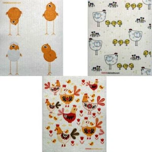 Mixed Chickens Set of 3 cloths Swedish Dishcloths (one of each design) | ECO Fri - Picture 1 of 6