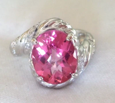 Heavy Platinum Solitaire Pink Topaz Diamond Ring - 9.63 gms, Sz 5.25, 3.70 ctw - Image 1 of 4