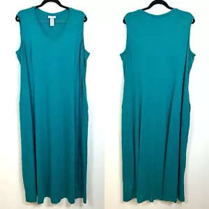 Damen Catherines 2X türkis Maxi Strickkleid mit Taschen V-Ausschnitt ärmellos - Bild 1 von 9