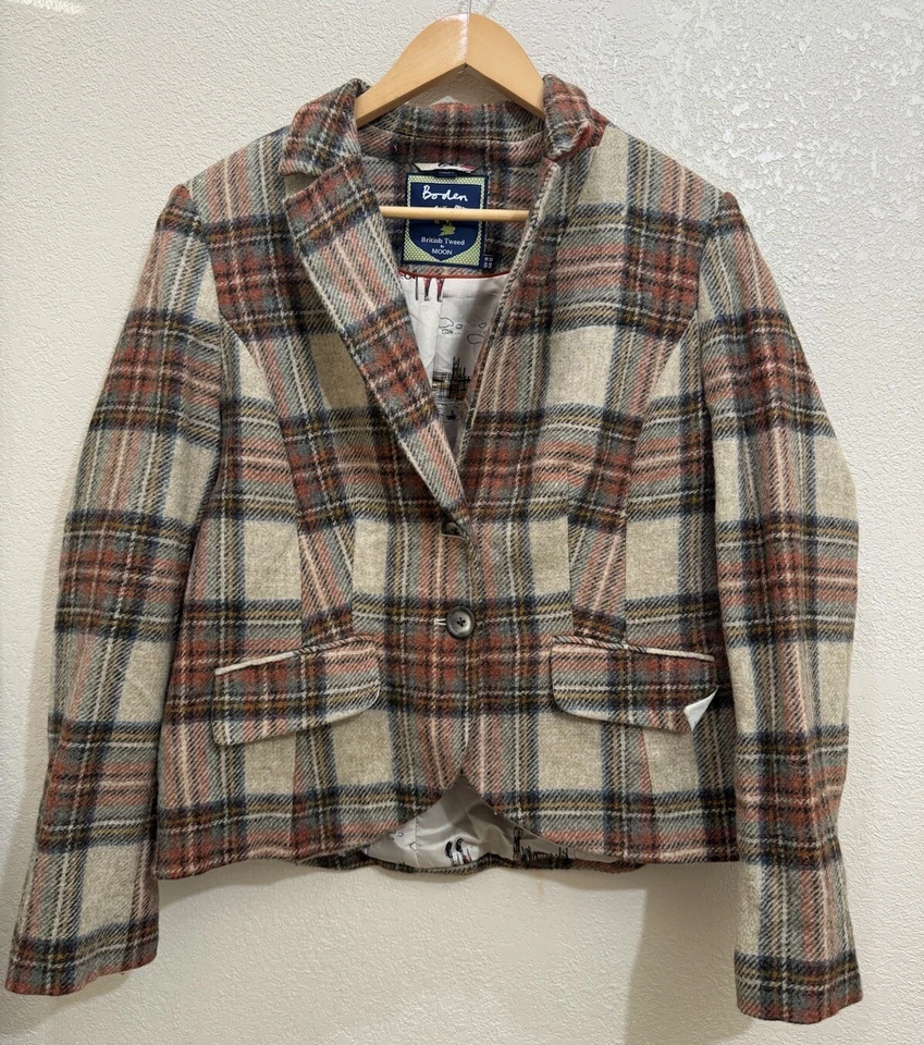 Boden British Tweed By Moon Blazer Women's Plaid Blazer  100% Wool Size 12 - Image 1 of 4