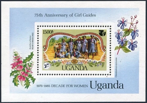 Uganda 468,MNH.Michel 446 Bl.53. Girl Guides-75.1985.Flowers Cover