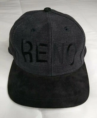 Gorra de béisbol Reno Nevada negra de mezclilla con cierre a presión usada en excelente estado gamuza tacto Bill  Foto 1 de 4