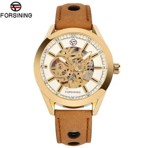 Men Forsining Mechanical Watch Automatic Skeleton Wristwatch Leather Bracelet - Picture 1 of 14