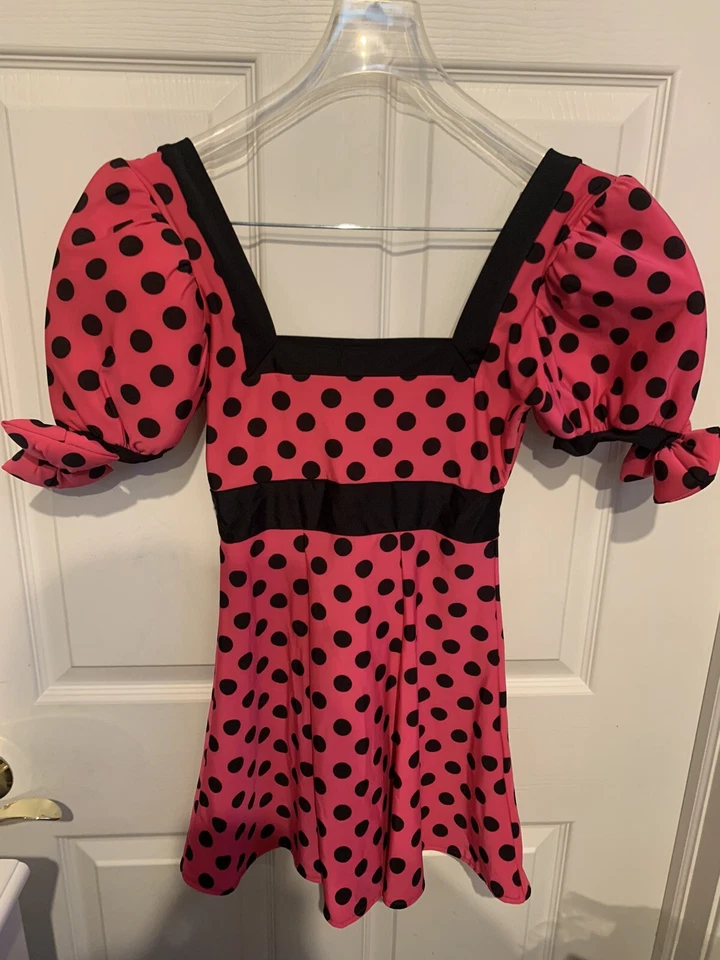 New J. Valentine Sexy Minnie Mouse Costume Hot Pink Black Adult Sz S Dress Ears - Image 1 of 4