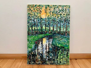 Sonnenuntergang Impasto Ölgemälde auf Leinwand Original Natur Landschaft Gemälde - Picture 1 of 8