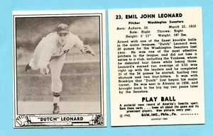 1940 Playball Reprint # 23 Dutch Leonard -- Washington Senators Box 129 - Picture 1 of 1