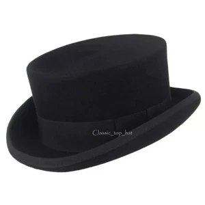 Gents Wedding Derby Event 100% Wool Hand Made Satin Lined Black Felt Top Hat - Picture 1 of 7