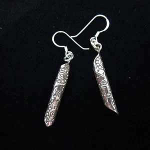Fine Silver Earrings Hill tribe Karen Tribal Tube Rolls Gorgeous Stick Dangle - Picture 1 of 4