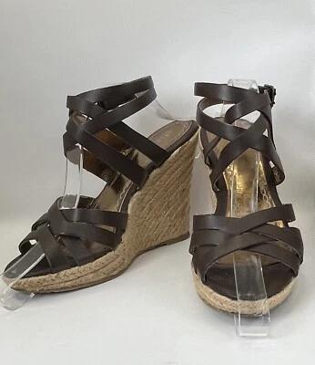 TACONES ALTOS CHARLES BY CHARLES DAVID CUERO MARRÓN CON TIRAS CUÑA TALLA 7.5B Foto 1 de 4