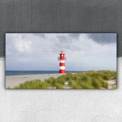 Leuchtturm am Strand 100x50 Leinwand Canvas Wandbild Bild XXL - Bild 1 von 4
