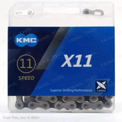 Corrente de bicicleta KMC X11 11 velocidades à prova de estiramento prata/preta 118L compatível com SRAM Shimano - Imagem 1 de 3