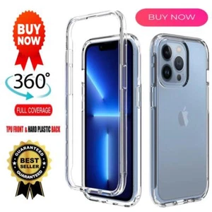 For iPhone 6/7/8 Plus X/XS 11/12/13/14/15/16 360 Clear Case Shockproof Cover - Picture 1 of 4