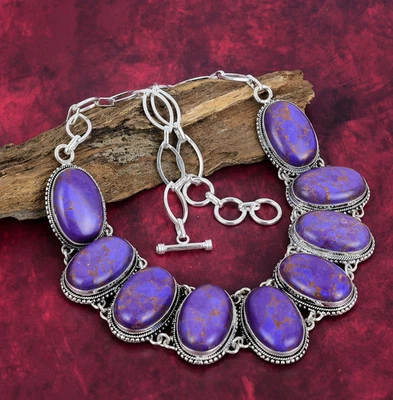 Natural Purple Copper Turquoise Gemstone 925 Sterling Silver Necklace Jewelry - Image 1 of 4