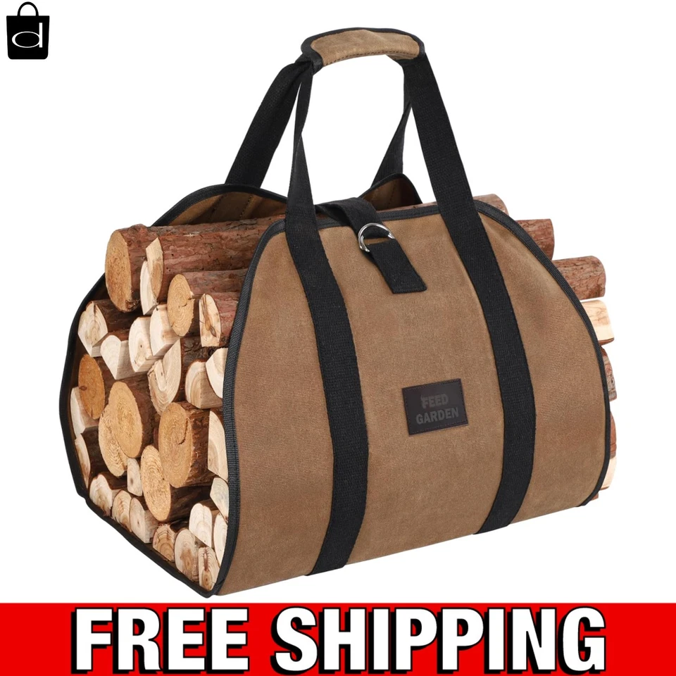 Bolso de Mano de Lona para Leña Leña Lona Encerada Leña para Fuego Transportar Óxido Foto 1 de 4