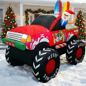 7FT Long Monster Truck Santa Christmas Inflatables Outdoor Decorations, Xmas ... - Bild 1 von 9