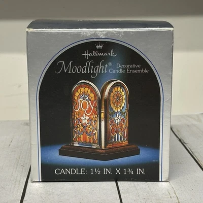 Candelabro vintage Hallmark Joy Moodlight estilo vitral navideño 1979 Foto 1 de 4