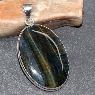 Black Tiger Eye 925 Silver Plated Handmade Pendant 2" Superb Gift GW - Image 1 of 3