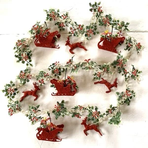 Cadena Guirnalda Plástico Navidad Vintage 96" Fieltro Flocado 8 Trineos Reno LEER - Imagen 1 de 10