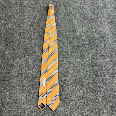Gravata Bugatchi feita na Itália fina listrada laranja 100% seda - Imagem 1 de 4