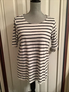 J JIll Shirt Womens Size M Pima Slub Scoop Neck Side Slit Tee Navy White - Picture 1 of 9