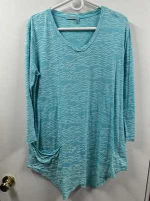 Fresh Produce Aqua 棉束腰外衣 尺寸 Med 美国制造 Beachy 3/4 袖 — 第 1/4 张图片