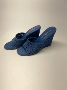 Sandalias de cuña Larroudé Jackie Denim Flor Azul para mujer talla 8,5 - Imagen 1 de 10